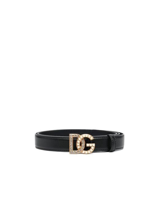 Dolce & Gabbana White Dg Logo Embellished Buckle Belt