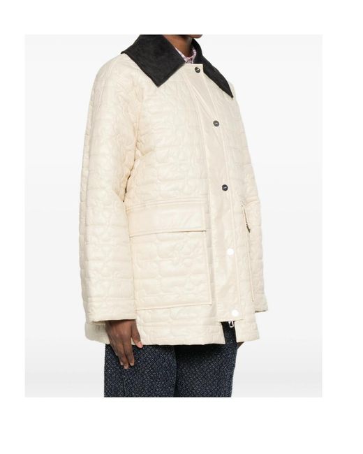 Ganni Natural Shiny Quilt Midi Jacket