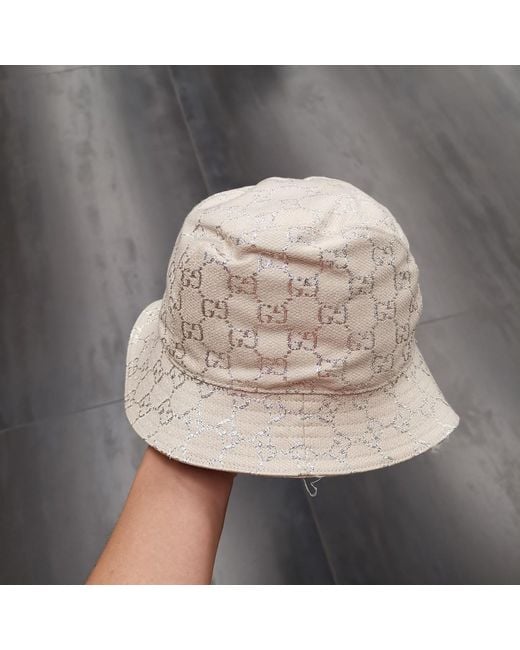Gucci White Gg Lamé Bucket Hat