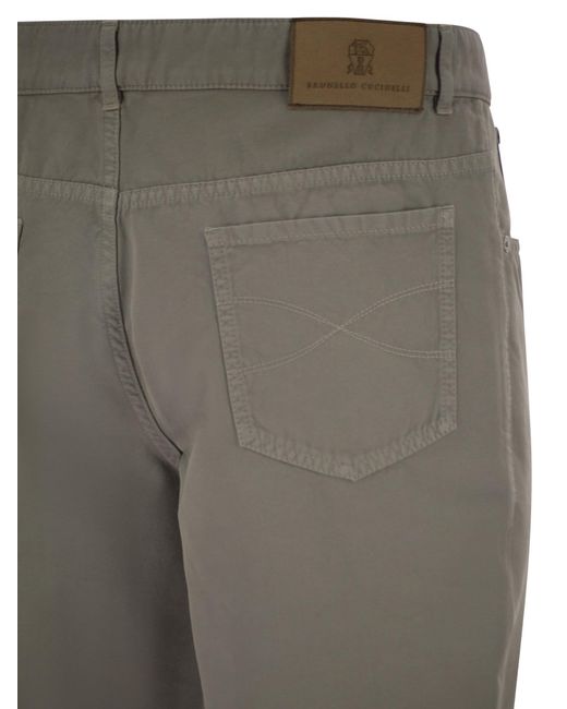 Brunello Cucinelli Gray Garment-Dyed Five-Pocket Trousers for men