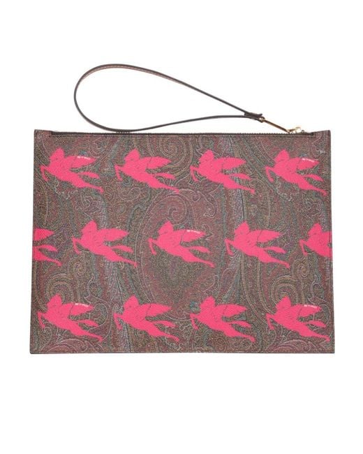 Etro Pink Pegasus Paisley-Print Clutch Bag