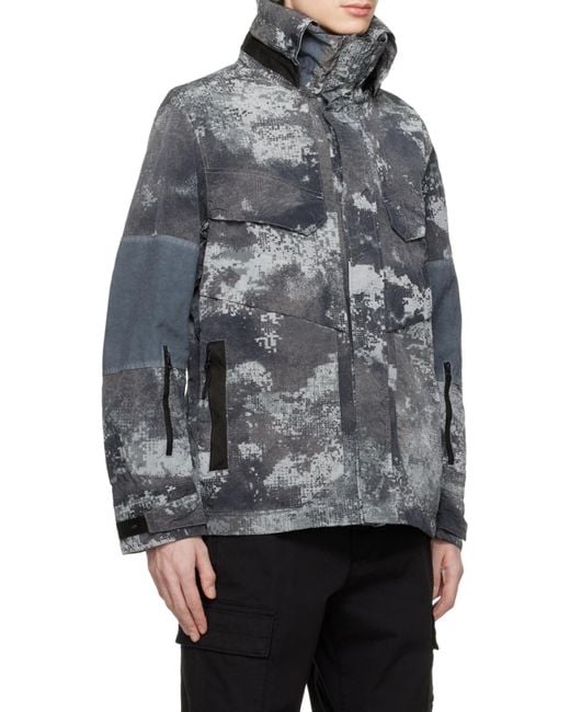 Stone Island Gray Camouflage Printed Logo Patch Jacket for men