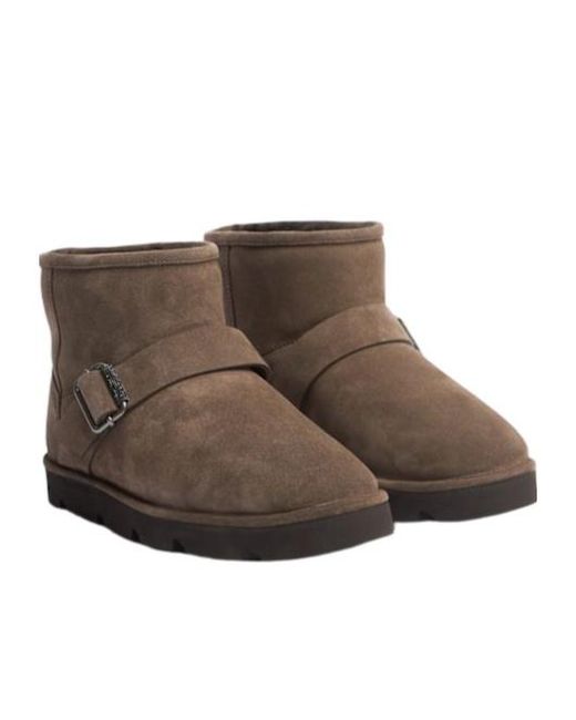 Brunello Cucinelli Brown Suede Shearling Ankle Boots