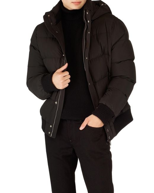 Moorer Black Hooded Quilted Bomber Jacket for men