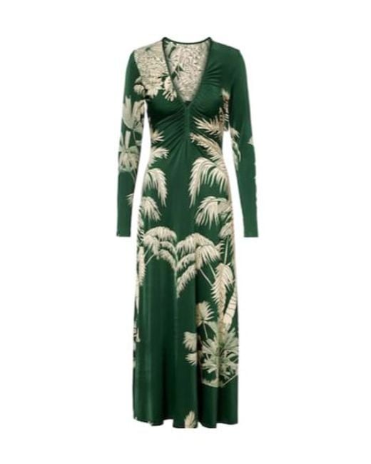 Johanna Ortiz Green Printed Ruched Jersey Midi Dress