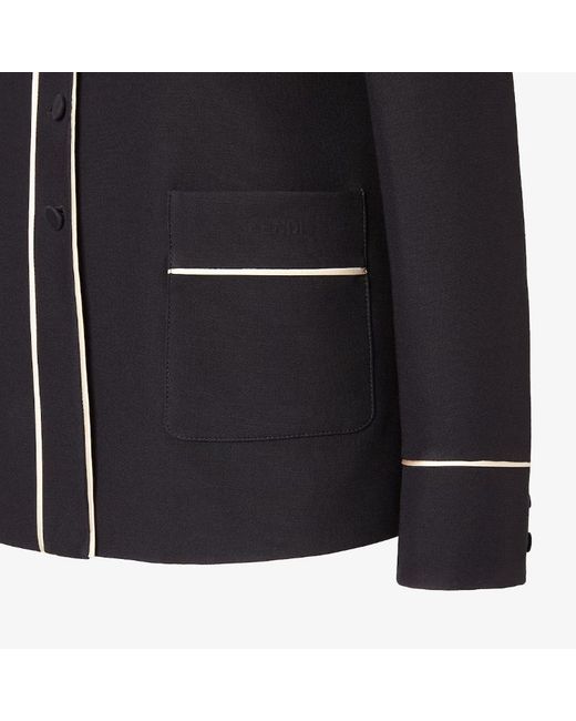 Fendi Black Long Sleeved Contrasted-Trim Jacket