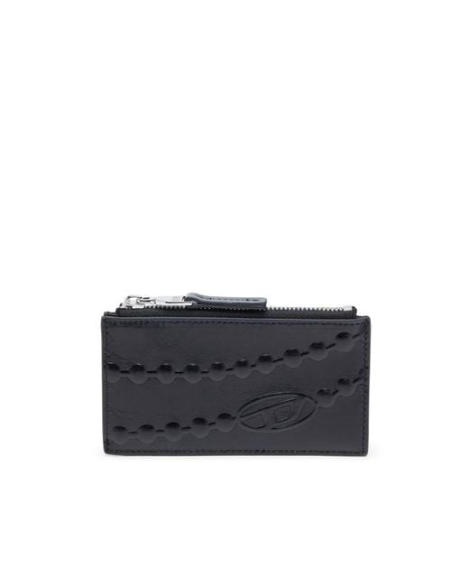 DIESEL Blue Embossed Zip Card Case
