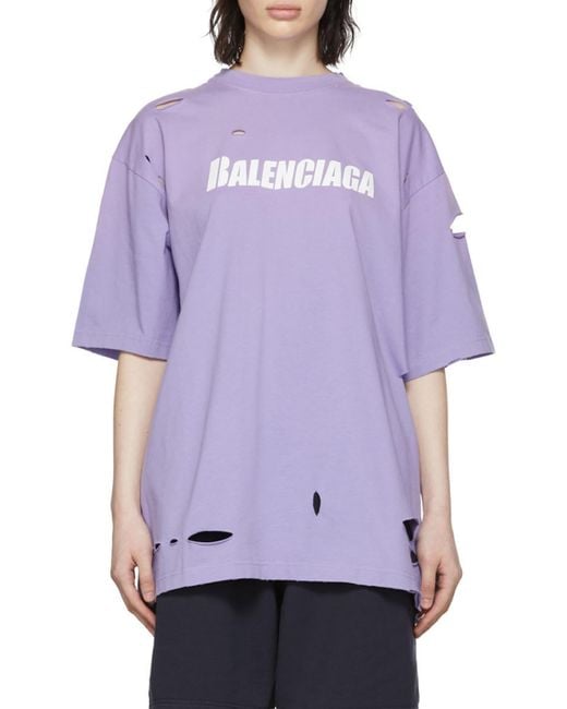 Balenciaga Purple Destroyed Wide T-Shirt