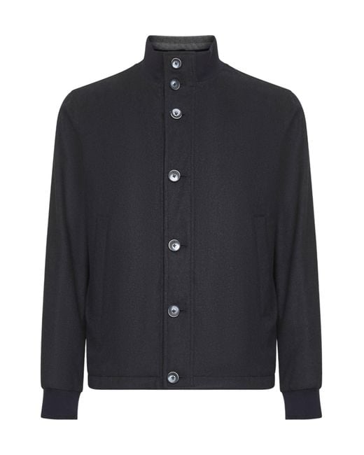 Herno Blue High Neck Buttoned Coat for men
