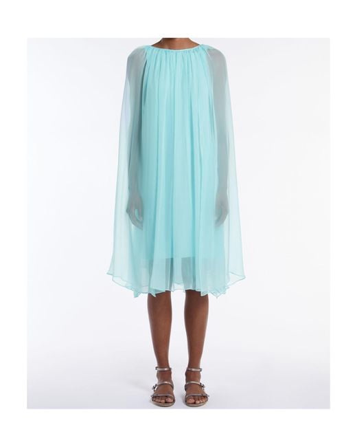 Max Mara Blue Pianoforte Tulle Crewneck Sleeveless Dress
