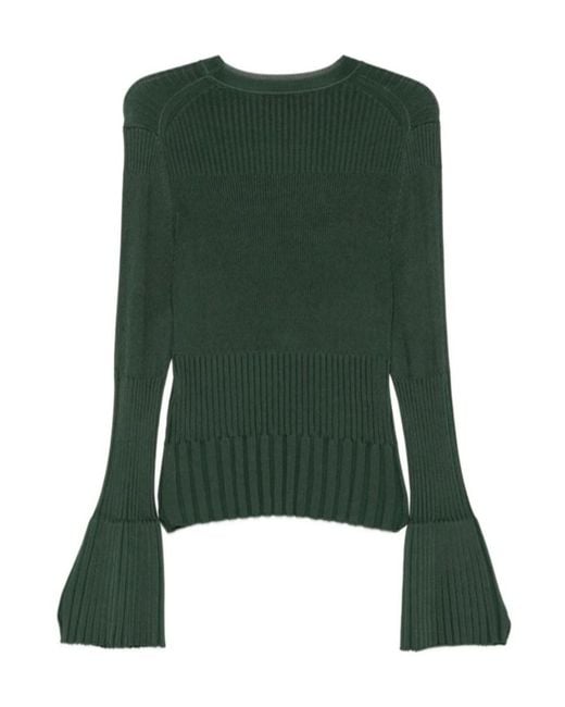 Zimmermann Green Ribbed Bell-Sleeve Sweater