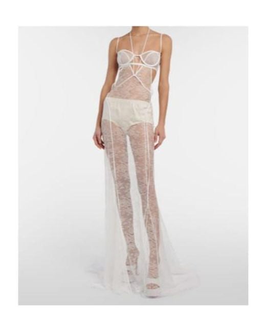 Nensi Dojaka White Bridal Halterneck Lace Gown