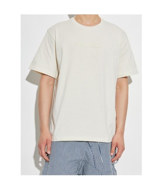 J.W. Anderson White Jw Anderson Flocked-Logo Crewneck T-Shirt for men