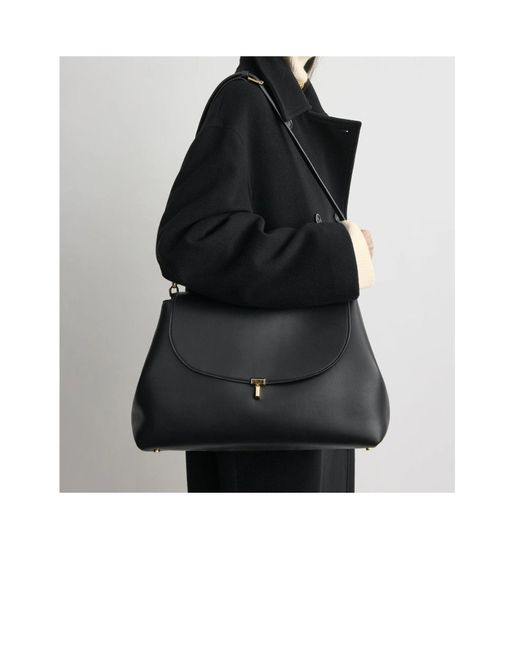 Totême Black Totême T-Lock Foldover Top Shoulder Bag