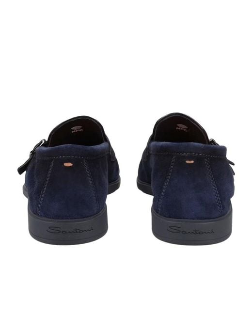 Santoni Blue Double-Buckle Monk Shoes for men