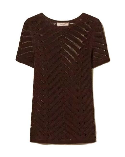 Twinset Brown Sheer Chevron Knitted Top