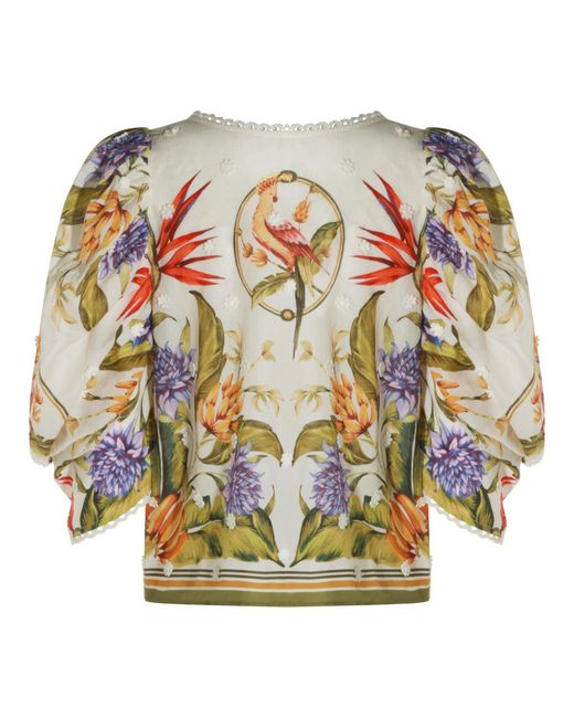 Farm Rio White Tropical Puff-Sleeve Top