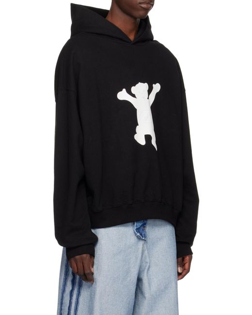 we11done Black Logo Print Cotton Hoodie for men