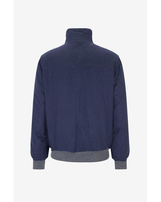 Brunello Cucinelli Blue High-Neck Long-Sleeved Casual Jacket for men