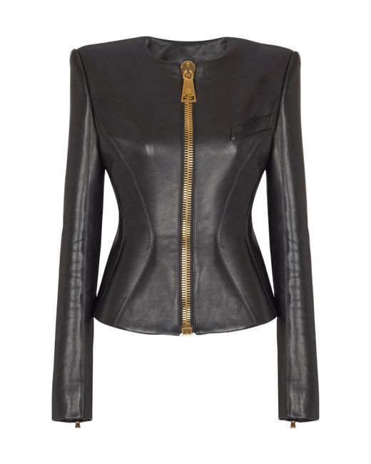 Balmain Black Zipped Lambskin Basque Jacket