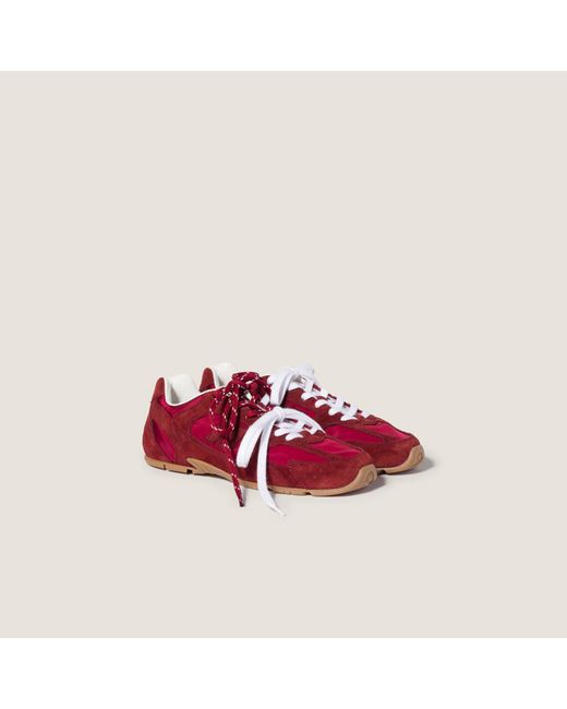 Miu Miu Red New Balance X 530 Sl Technical Fabric And Suede Sneakers