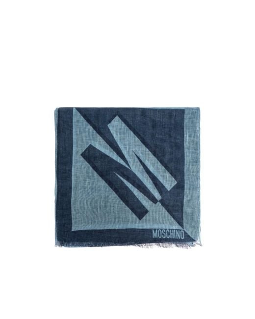 Moschino Blue Logo Printed Scarf for men