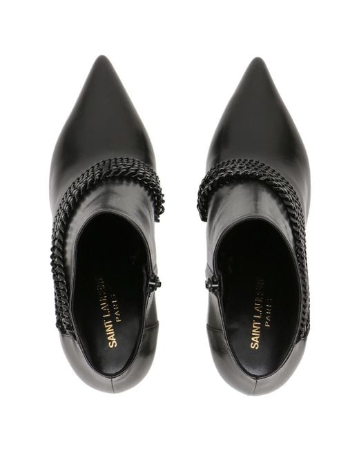 Saint Laurent Black Pointed High-Heeled Ankle Boots