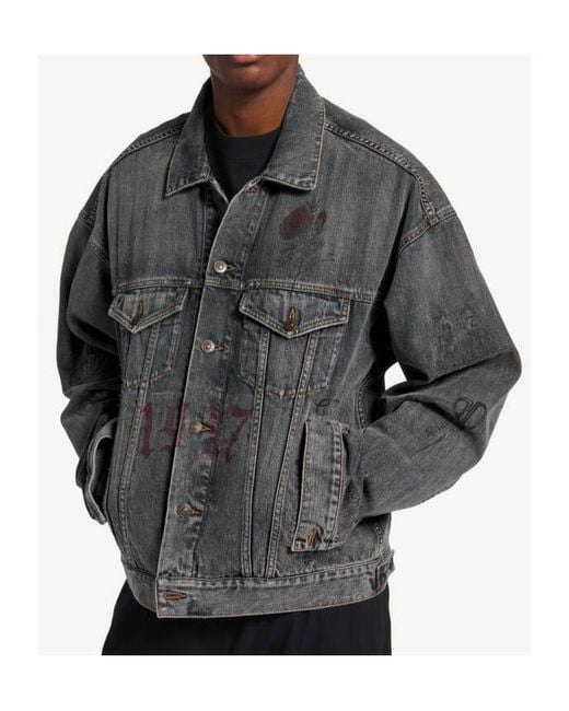 Balenciaga Gray Graffiti Denim Jacket for men
