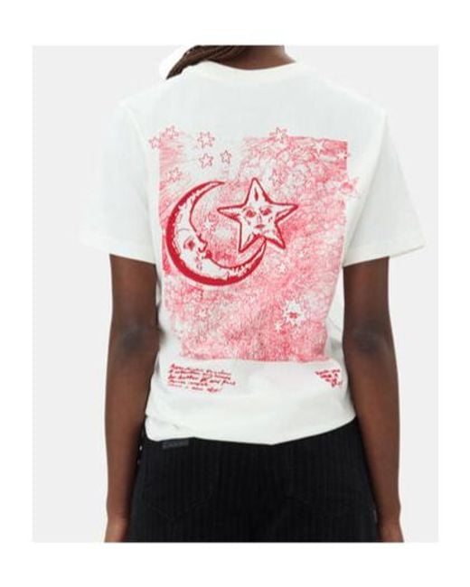Ganni White Logo Printed Crewneck T-Shirt