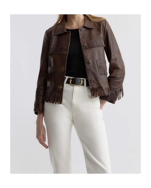 Nili Lotan Brown Fringed Patch-Pockets Jacket