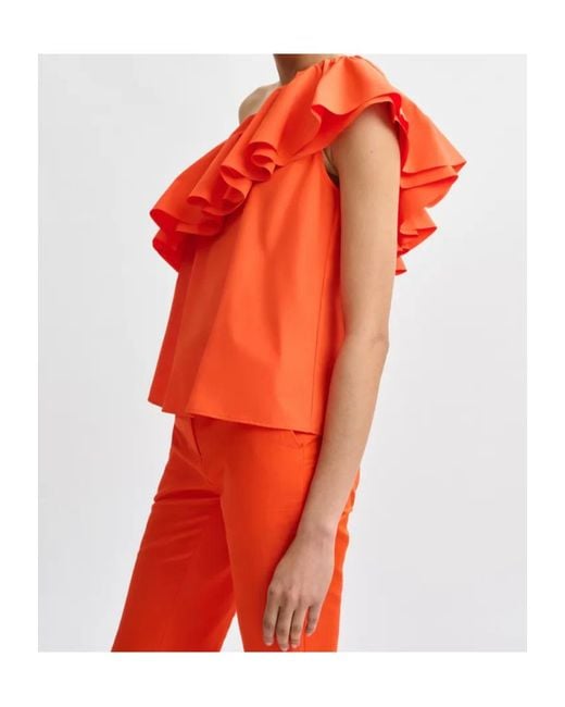 Essentiel Antwerp Orange Ruffled Asymmetric Blouse