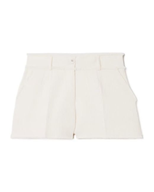 Dolce & Gabbana White Frayed Detailing Tailored Shorts