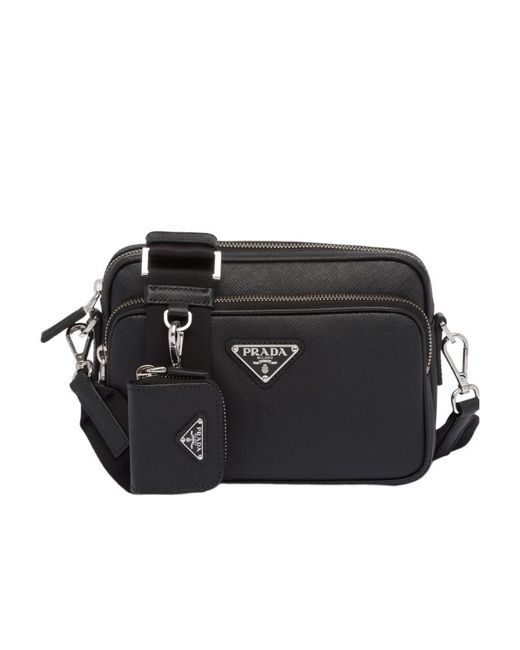 Prada Black Triangle-Logo Zipped Shoulder Bag for men