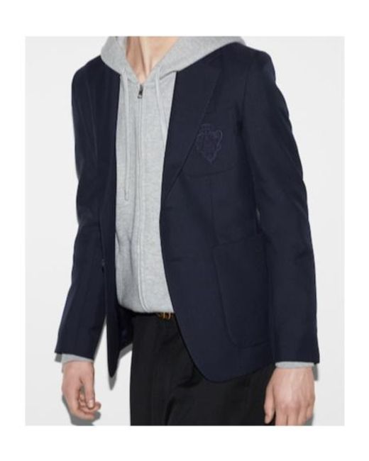 Gucci Blue Logo Embroidered Single-Breasted Jacket for men
