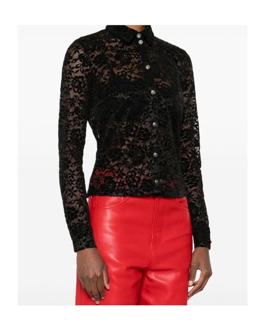 Versace Jeans Black Couture Lace-Detailed Long-Sleeved Shirt