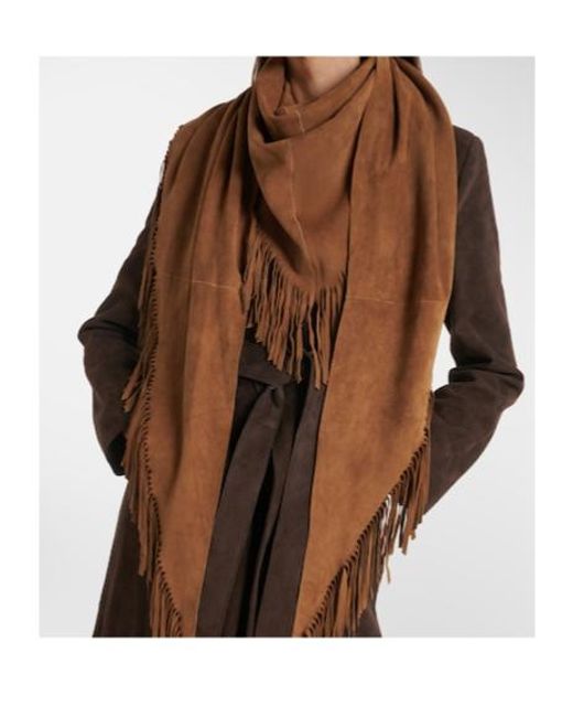 Nour Hammour Brown Fringed Suede Shawl