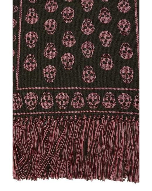 McQueen Red Skull Printed Tassel Scarf