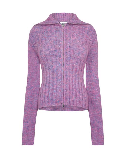 Ganni Purple Zip-Up Knit Jacket