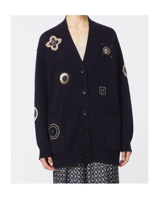Max Mara Black Wool-Cashmere Patch Cardigan