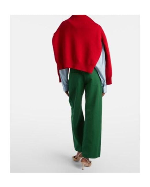 Max Mara Green Onorata Cotton And Linen Wide-Leg Pants