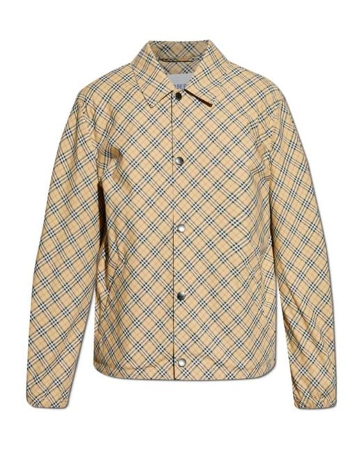 Burberry Natural Plaid Collared Button-Up Jacket for men