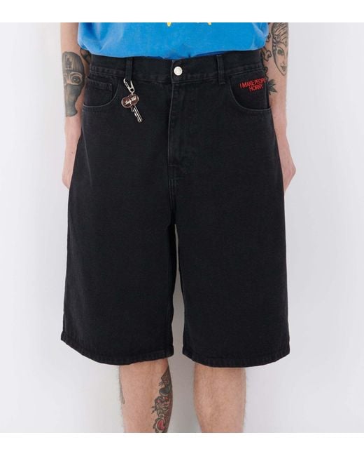Carne Bollente Black Heart-Embroidery Shorts for men