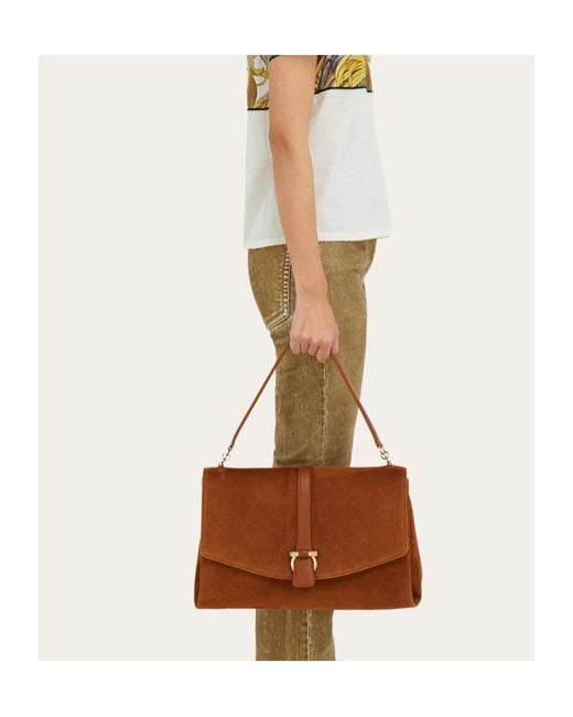 Ferragamo Brown Flap-Over Shoulder Bag