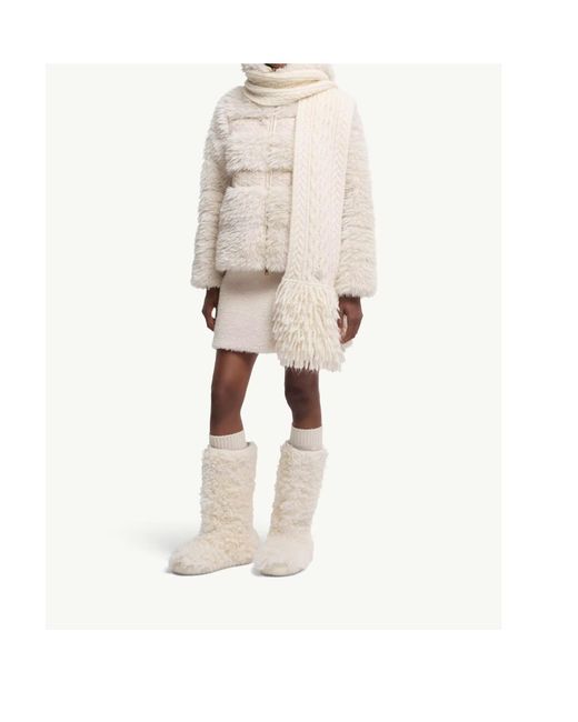 Moncler White Tricot Fringed Knit Scarf