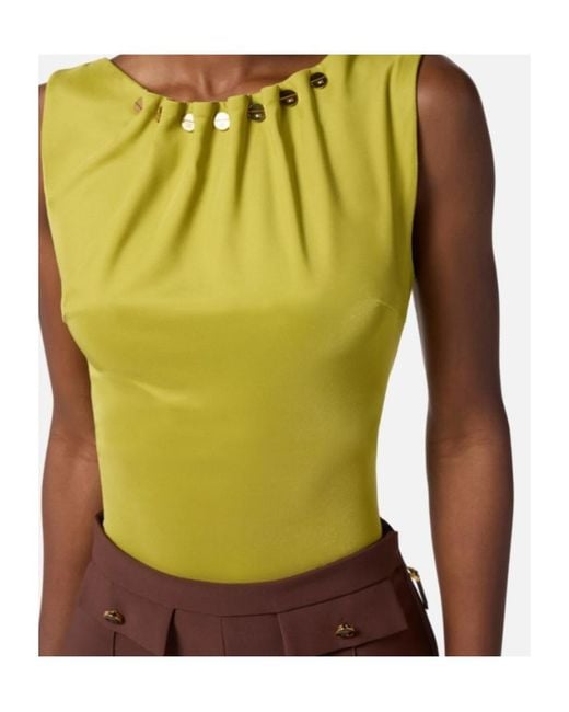 Elisabetta Franchi Green Jersey Top With Jewel Buttons