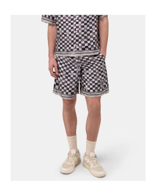 Amiri Blue Checkered Drawstring Shorts for men