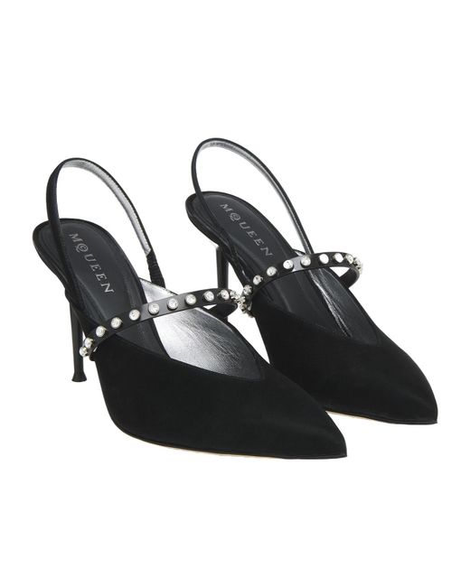 Alexander McQueen Black Crystal-Embellished Slingback Pumps