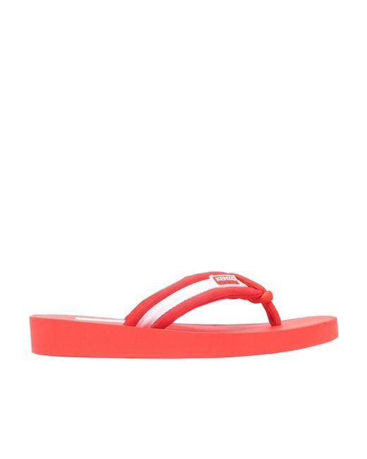 KENZO Red Logo Patch Striped Slip-On Flip Flops