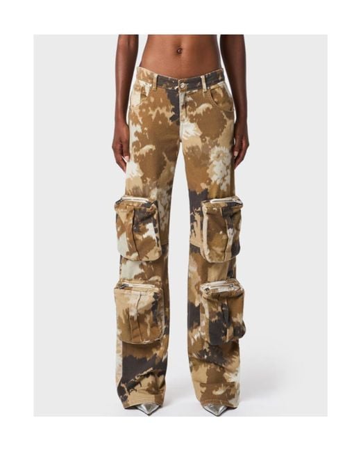 Blumarine Natural Camouflage Printed Straight Leg Cargo Jeans