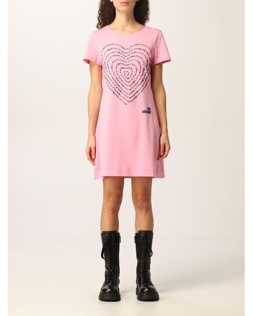 Moschino Pink 3D-Heart Jersey T-Shirt Dress